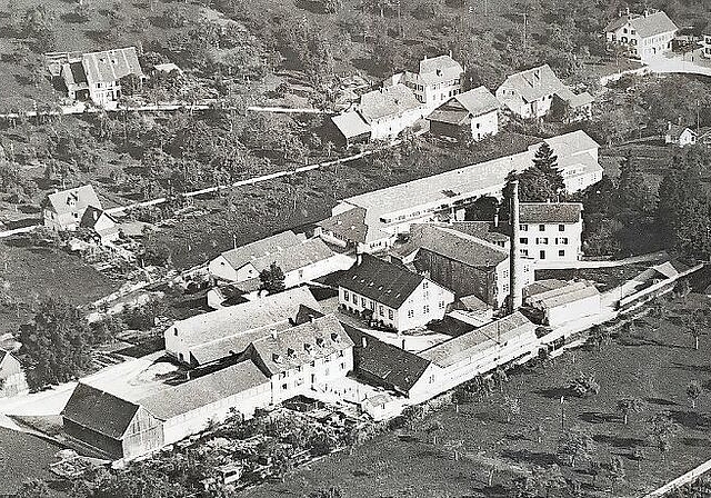 Luftbild des Firmenareals.Foto: Staatsarchiv BL
