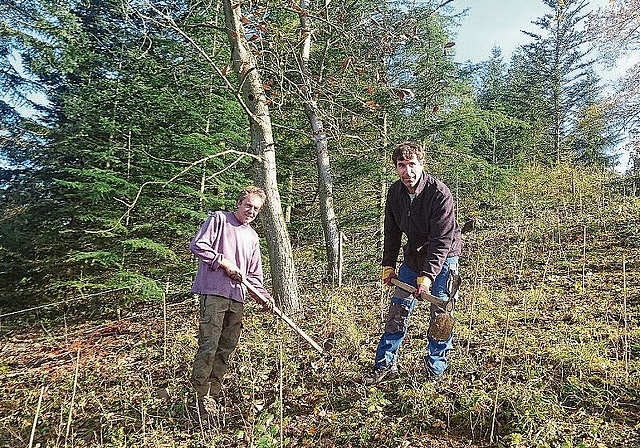 Urs Schaub, Revierförster und Dominik Lüscher von der Naturschutzkommission. Foto: zvg