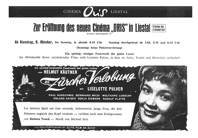 Die Annonce für den ersten Film, der 1957 im Kino Oris gezeigt wurde. Foto: zVg