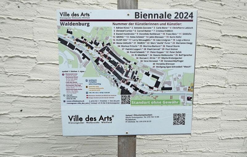 Übersichtsplan über diese 3. Biennale «Ville des Arts» in Waldenburg.Fotos: P. Änishänslin