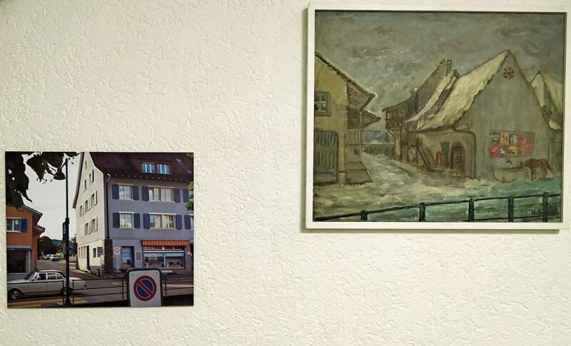 Blick in die Pfarrgasse (heute Milchzentrale) von Heinrich Gisler aus dem Jahr 1953.